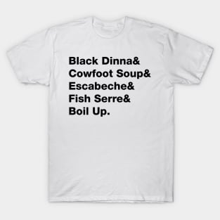 Belizean Dishes in Black Text T-Shirt